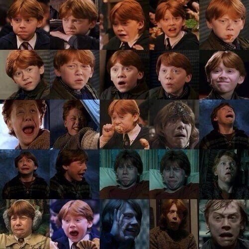 Коллаж, который сделали, чтобы доказать, что у Рона Уизли бывают очень разные эмоции, а Гермиона неправа. (Из свободного доступа) 
