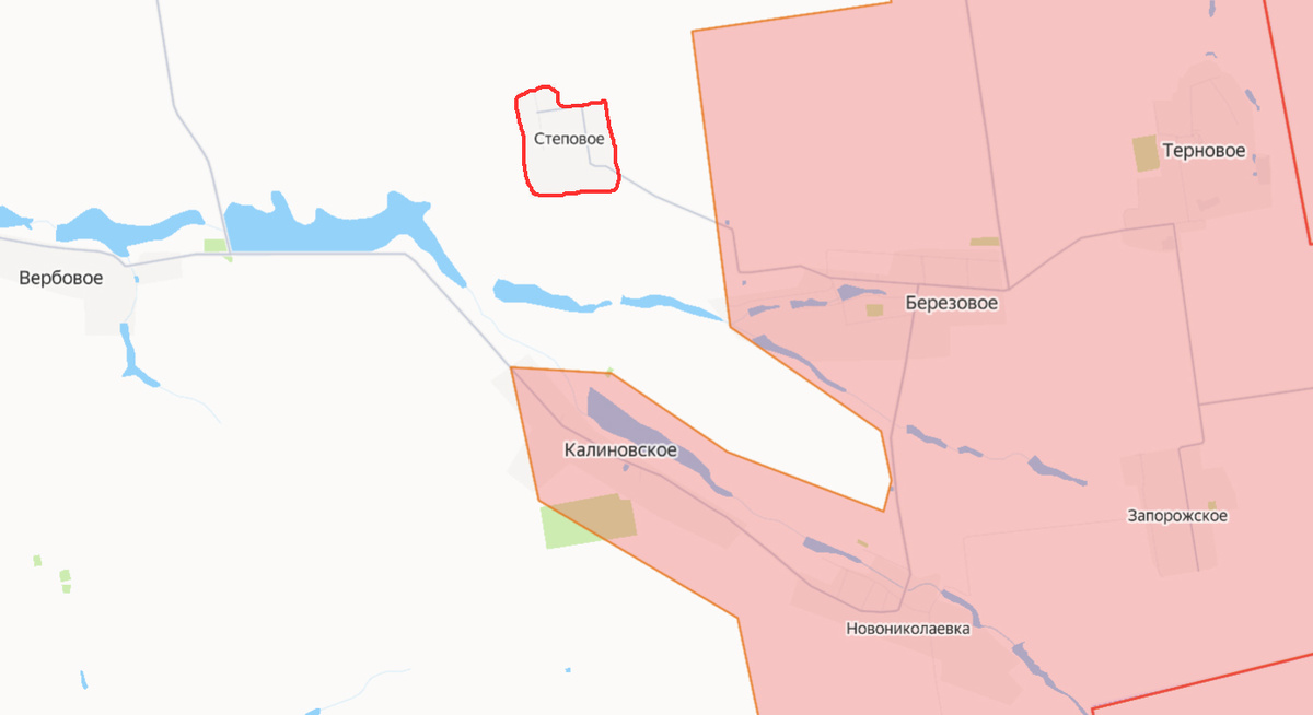 Красным контуром - освобождённое (?) село Степовое.