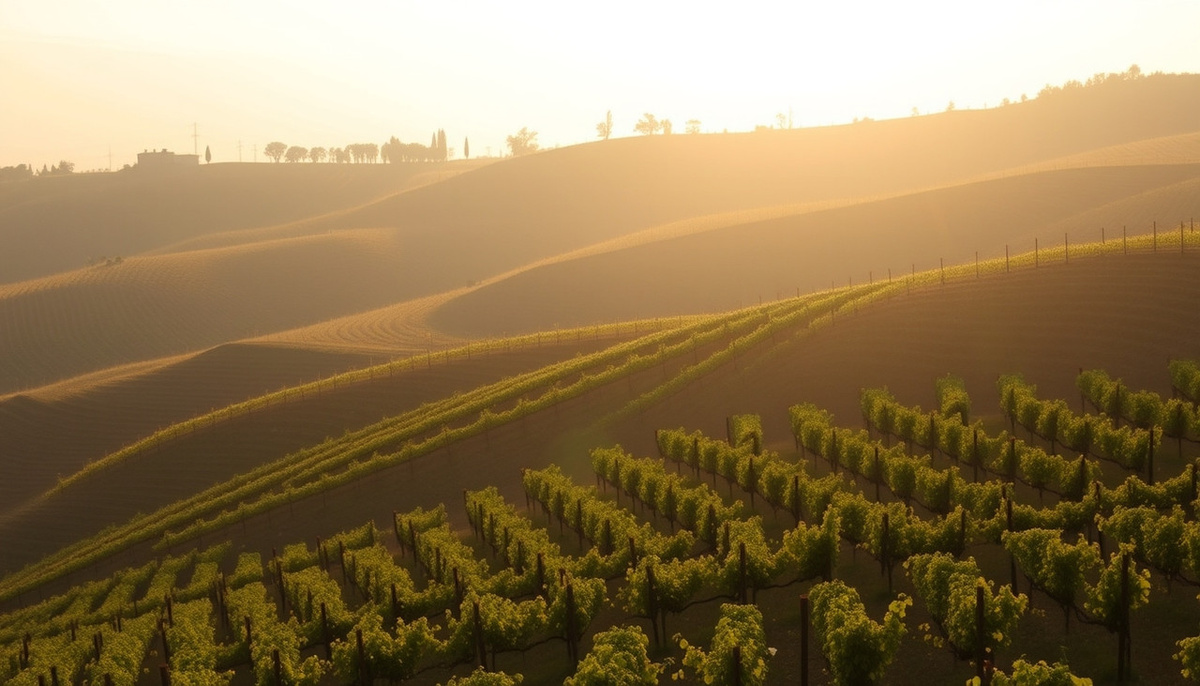    Изменившийся холм с виноградниками и приятным небом.