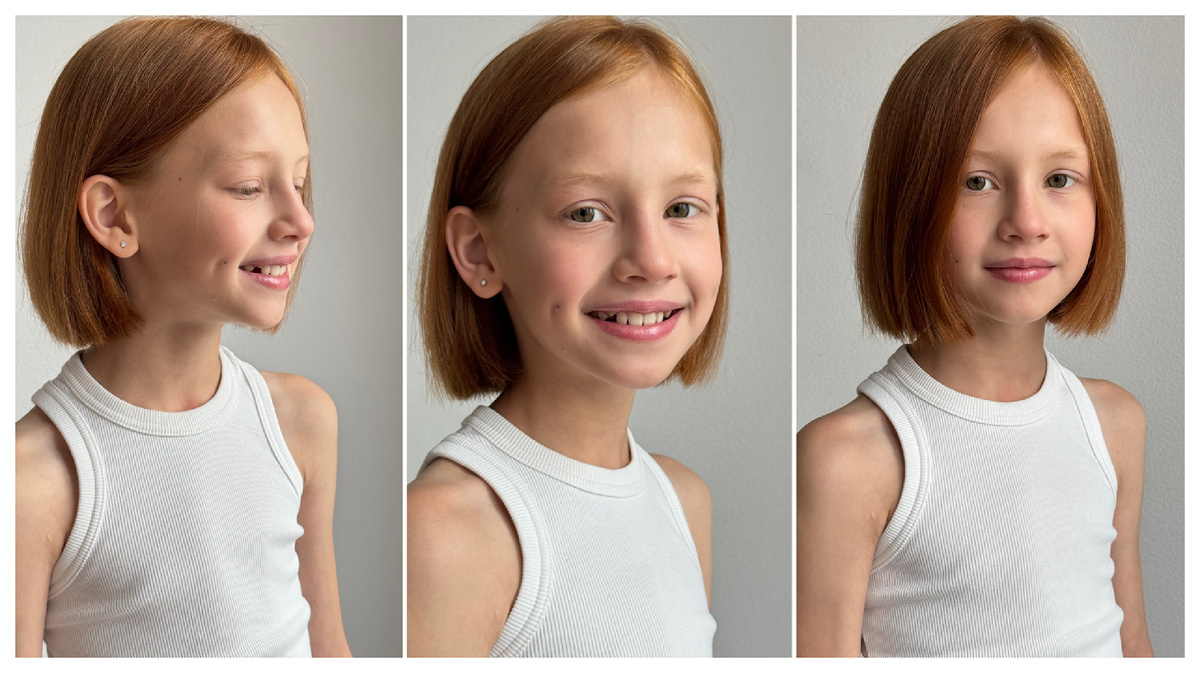 Сделайте фото с распущенными и с убранными за уши волосами