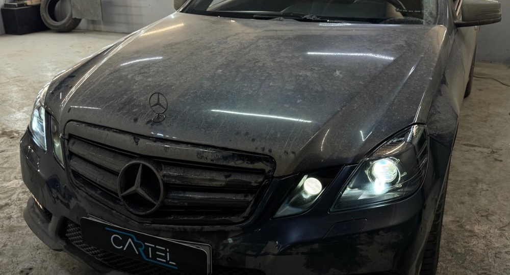 Замена линз. Улучшение света фар. Установка Bi-led линз Mercedes Benz E212.