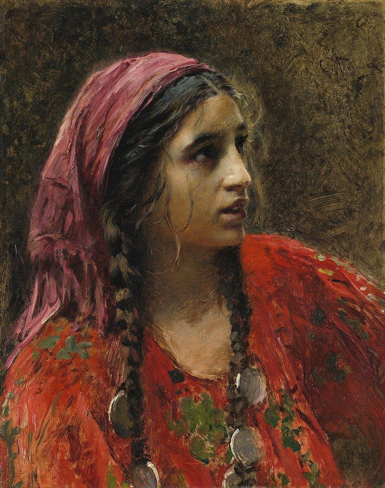 «Цыганка». Масло, дерево, 53.5х42.5 см.      Константин Егорович Маковский