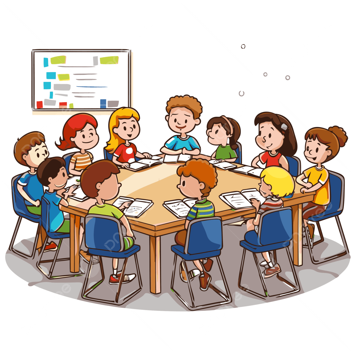 Картинка на которой дети сидят в кругу и обсуждают задание 