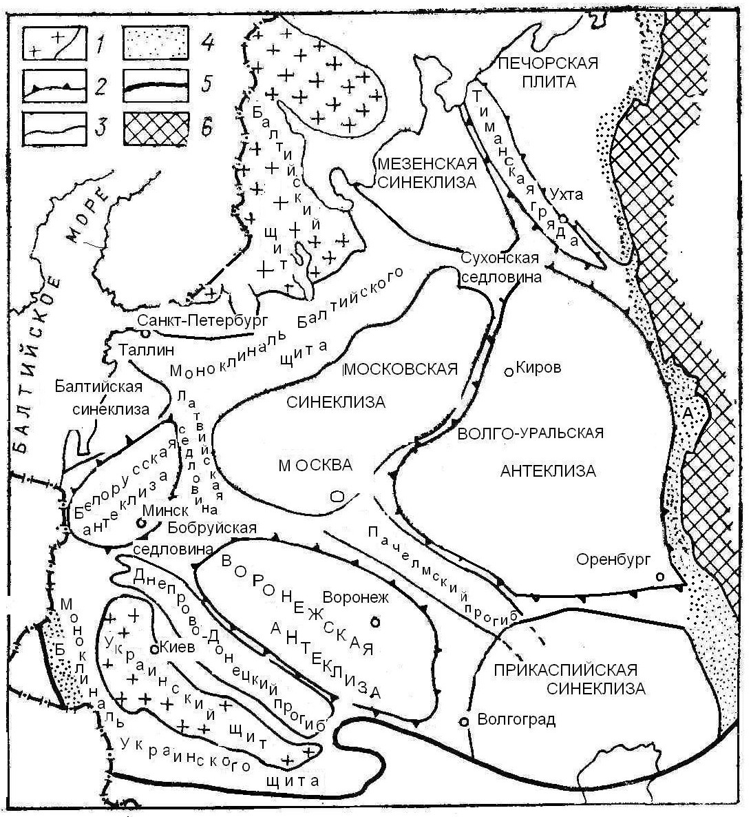 Обзорная схема тектонического районирования ВЕП. Источник: https://studfile.net/preview/7238920/page:6/ [3].