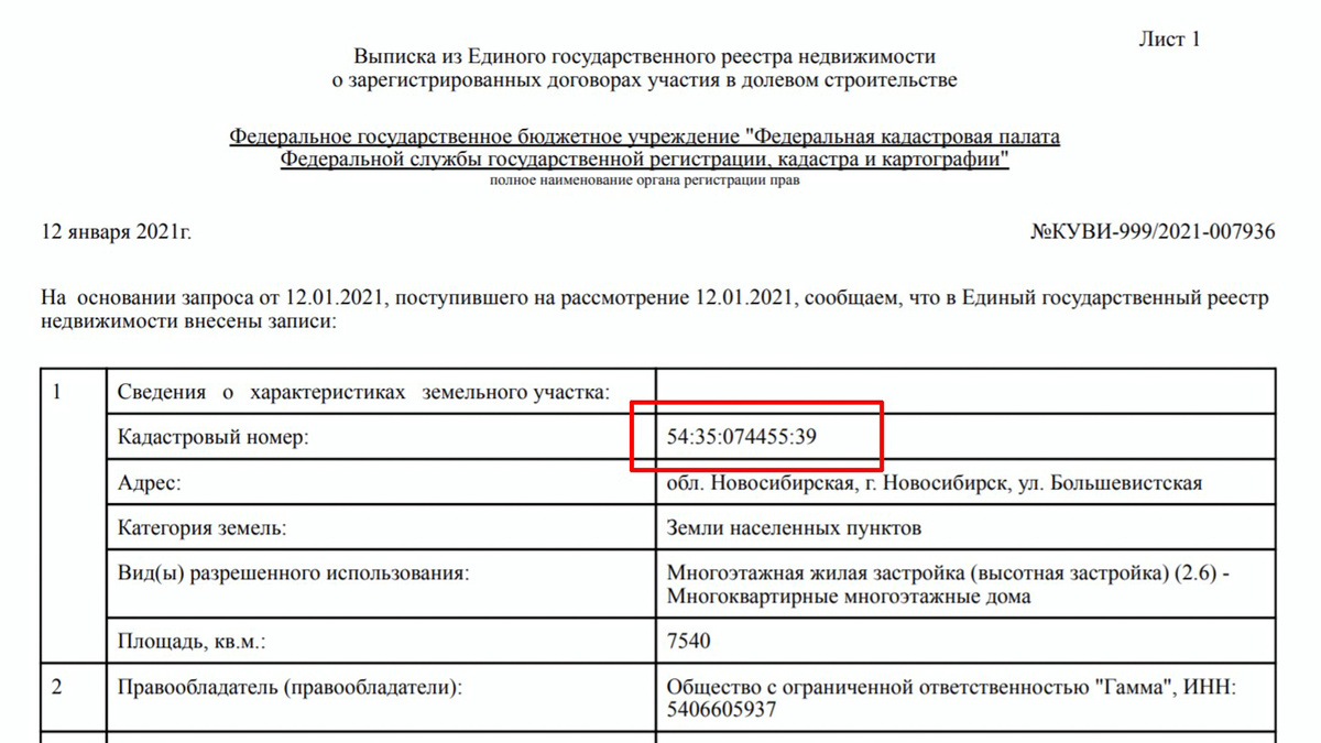 Выписка из ЕГРН