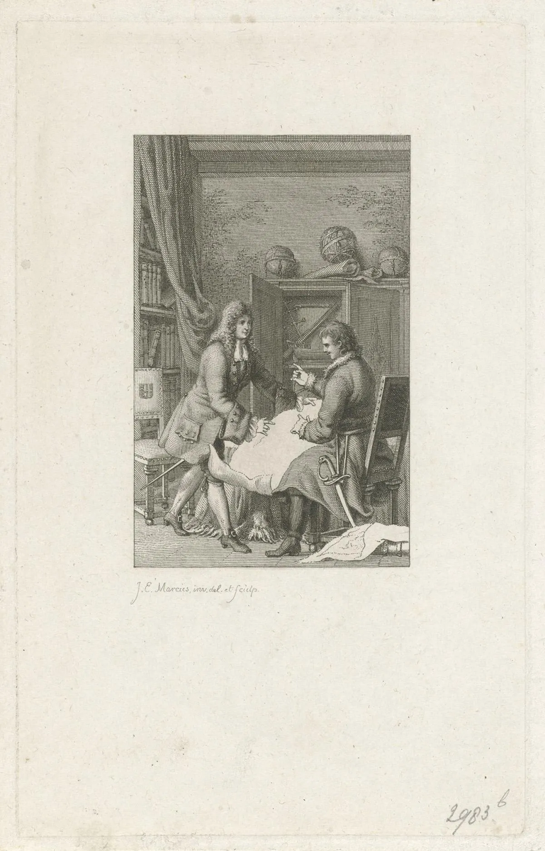 Царь Петр I и бургомистр Николаас Витсен. Гравюра Якоба Эрнста Маркуса