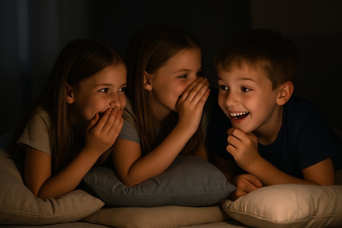 Дети хихикают, рассказывая друг другу истории