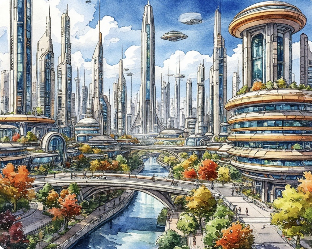 Город будущего в представлении Шедеврума. А что, хорошо получилось. Выглядит футуристически