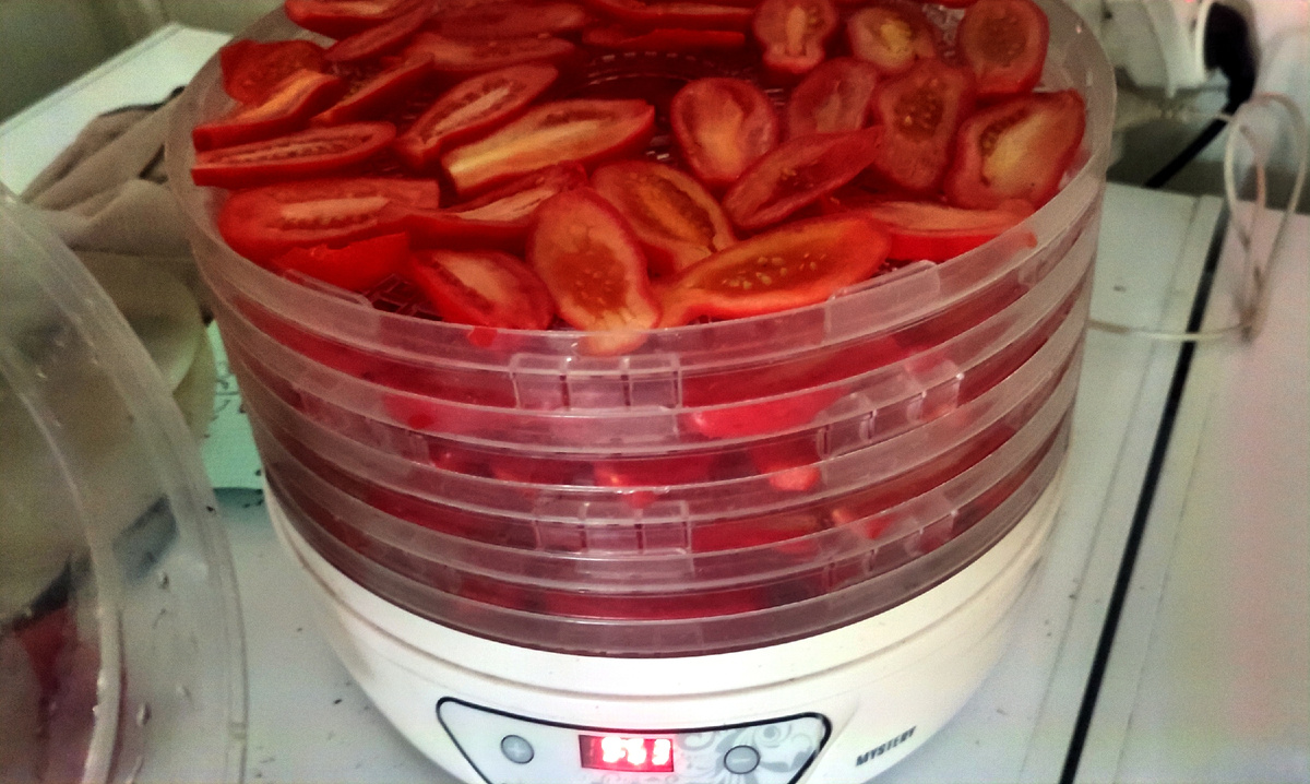 На сушку я отправила сорт томатов "дрова". Для салата они не очень подходят, а вот для вяленья самое то.... 