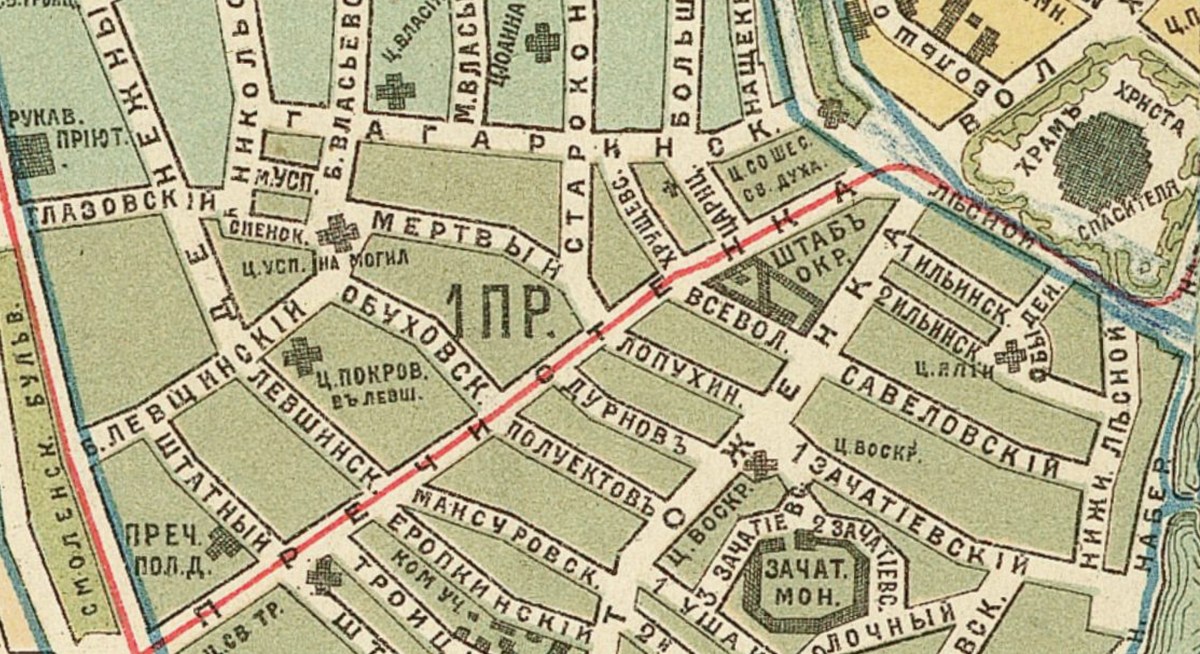 Карта Москвы 1901 года. Здесь переулок указан, как Мёртвый. С сайта www.retromap.ru.