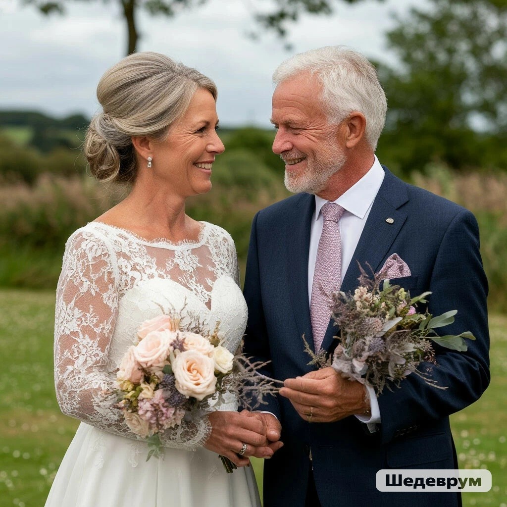 Здесь и далее наши с Шедеврумом шедевры. Только сейчас заметила: у невесты букет невесты, а у жениха зачем-то свой отдельный букет - букет жениха)). Зато в цвет, в тон. 