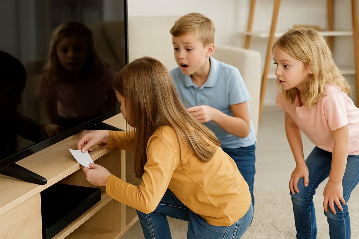 Дети находят загадки у телевизора