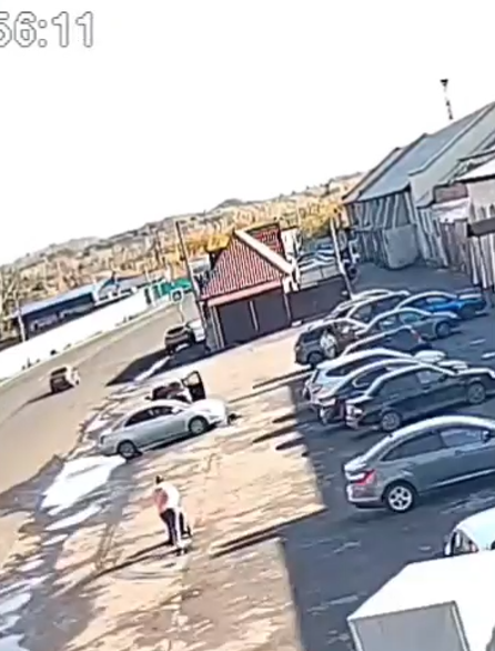 Присмотритесь: из-под светлой машины выскочила собака, на которую наехала эта самая машина