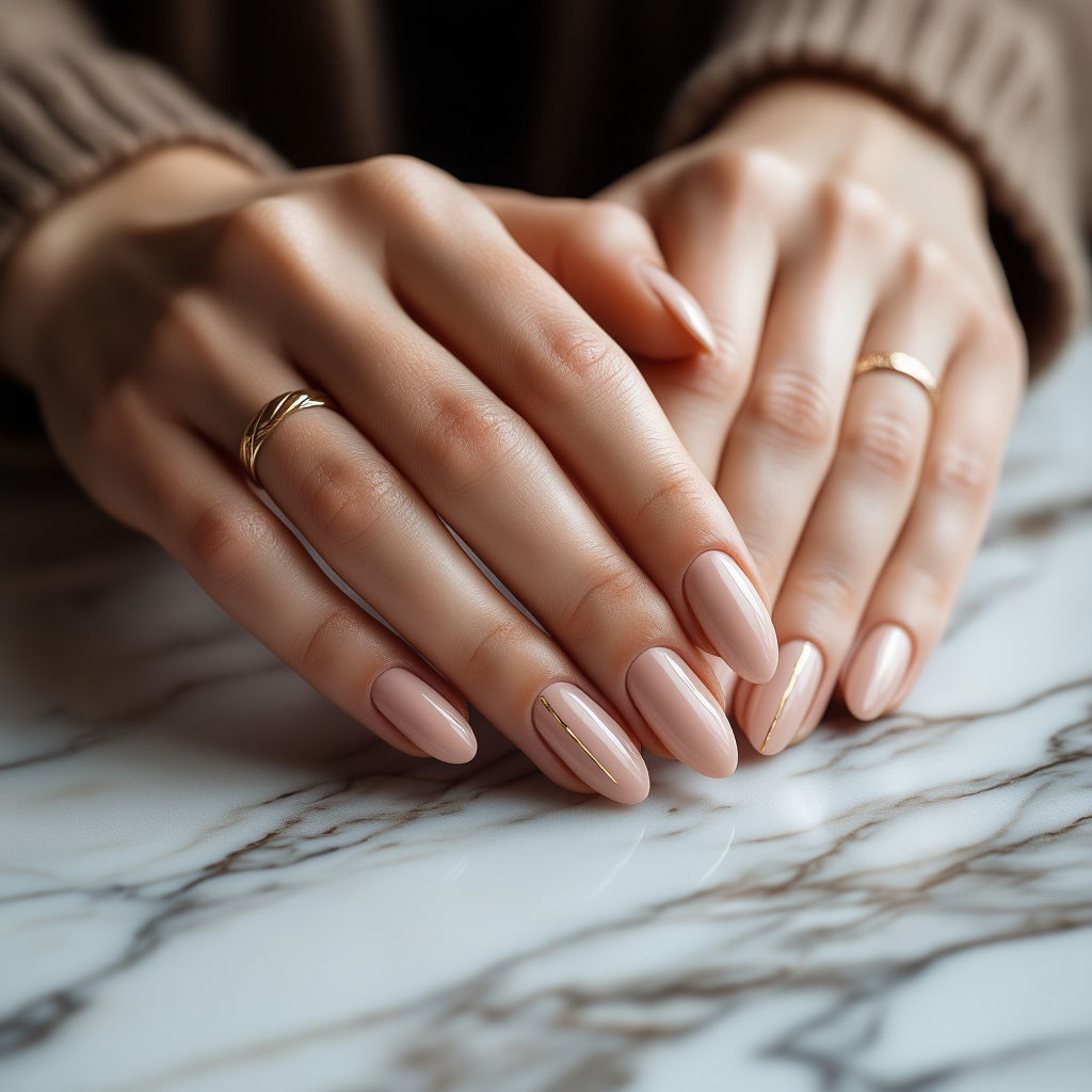 Нюдовый маникюр с тонкими акцентами