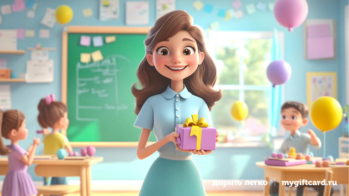 Учительница держит подарок