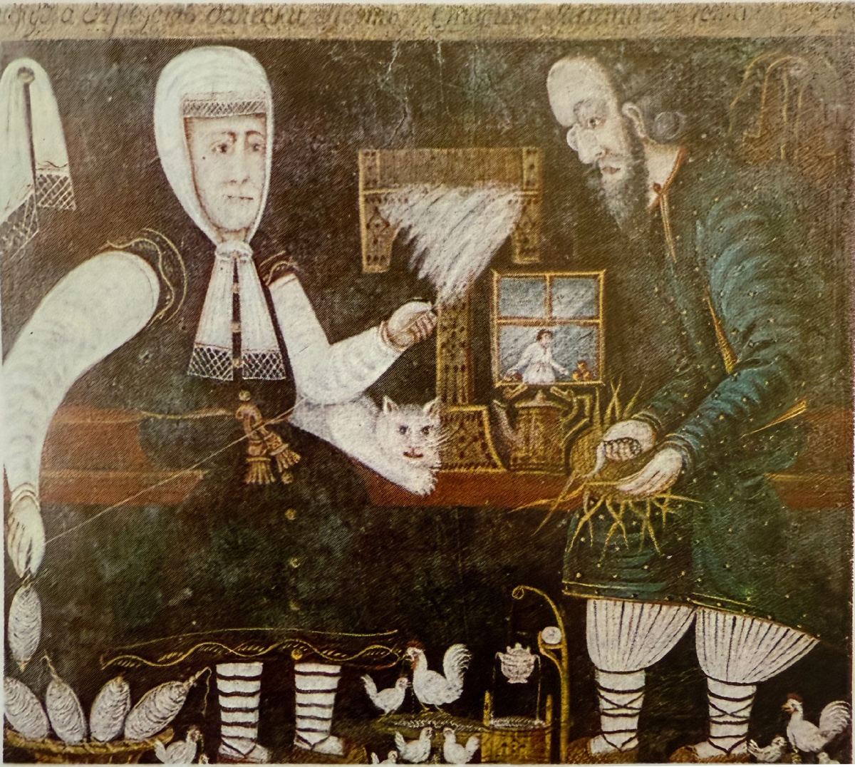 Неизвестный художник_Старуха прядет песни, а старик лапти плетет_Начало 19 века