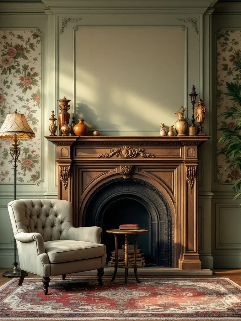 Каминная зона в загородном доме.