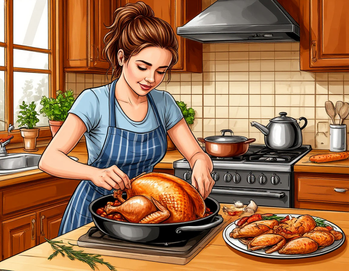 В статье представлены разнообразные рецепты приготовления блюд из индейки, демонстрирующие универсальность этого диетического мяса. Рассмотрены как классические, так и оригинальные блюда: бефстроганов из индейки с грибами с пошаговой инструкцией нарезки и обжарки, ароматные медальоны из филе бедра с соевым соусом и горчицей, нежный тыквенный суп с шашлычками из индейки, а также питательная пшённая запеканка с индейкой, идеальная для детского питания. 
Отдельно освещены традиционные способы приготовления целых тушек молодых индеек. Каждый рецепт сопровождается подробным описанием ингредиентов, этапов приготовления и расчётом калорийности, что делает статью практическим руководством для создания как повседневных, так и праздничных блюд из индейки.
