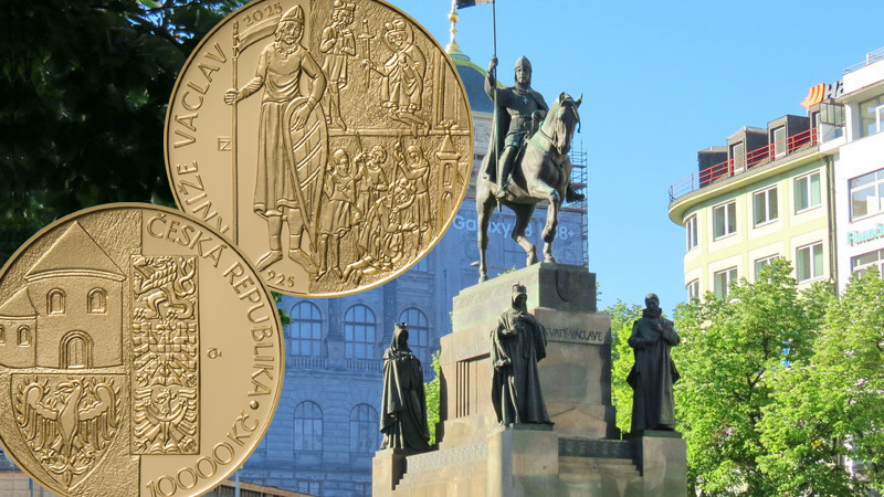 Монета Чехии 10000 крон 2025 в честь князя Вацлава