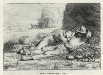 Франсуа Милле. Полдень/Сиеста (гравюра Жака Адриена Лавье). 1873