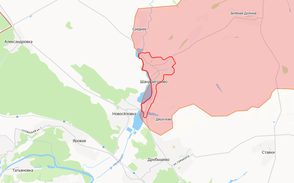 Красным контуром - освобождённое село Шандриголово.