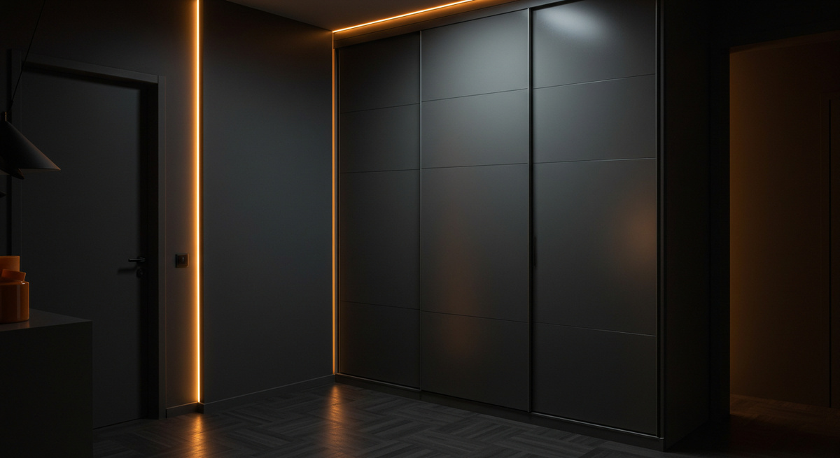 Современный шкаф-купе с подсветкой в прихожую