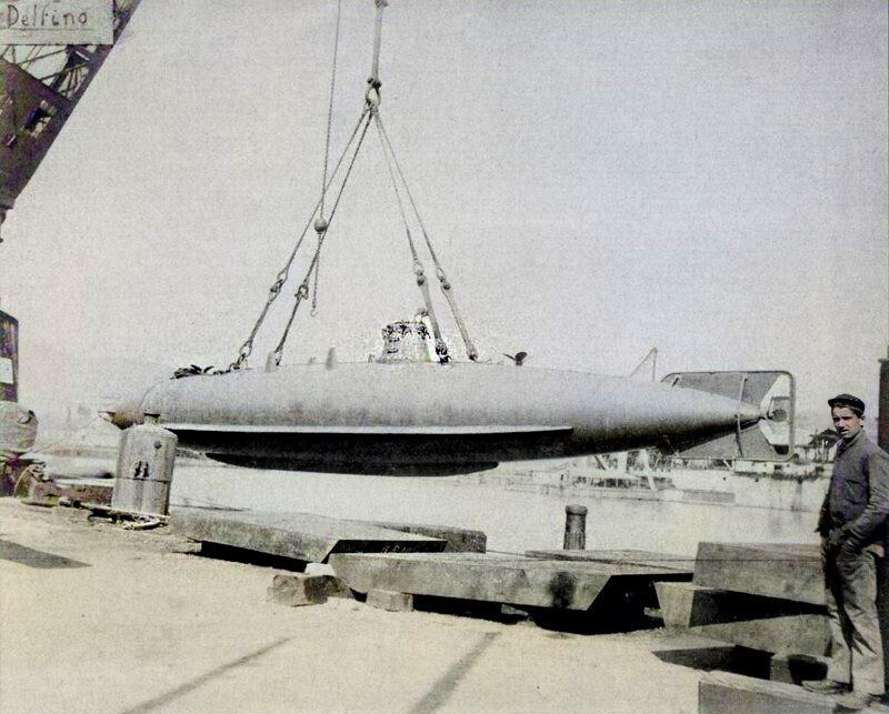 Субмарина "Дельфино" спроектированная и построенная в 1895-1902 гг. считается первой подлодкой Королевского флота Италии, хотя по сути являлась экспериментальным кораблем и изначально не нескла вооружения вообще. Любопытное совпадение - первая наша подлодка официально принятая на вооружение русского флота также называлась "Дельфин"