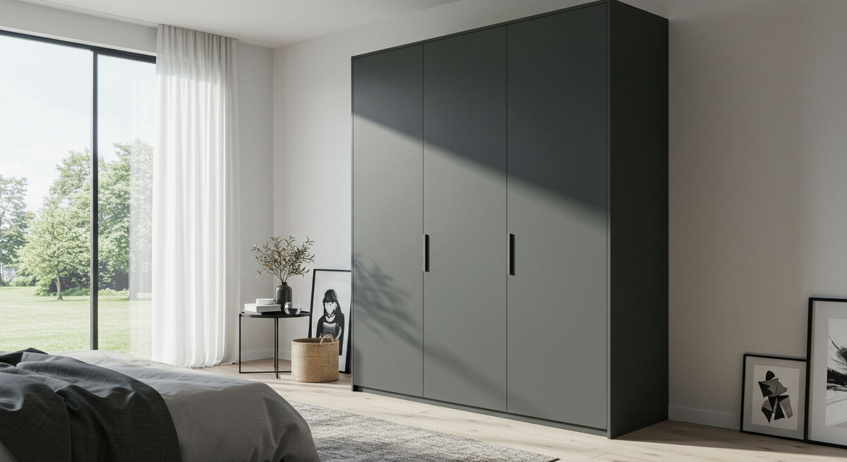 Корпусный распашной шкаф в современном стиле в спальню