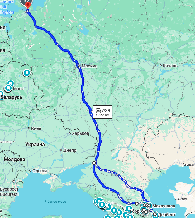 Маршрут Санкт-Петербург - Дагестан - Санкт-Петербург