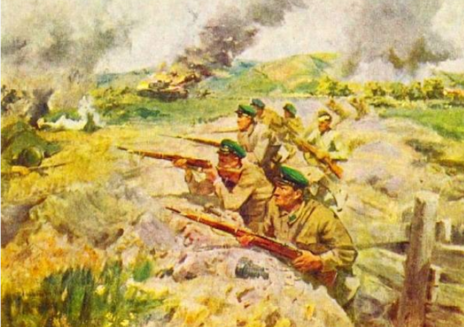 Советские пограничники встречают врага