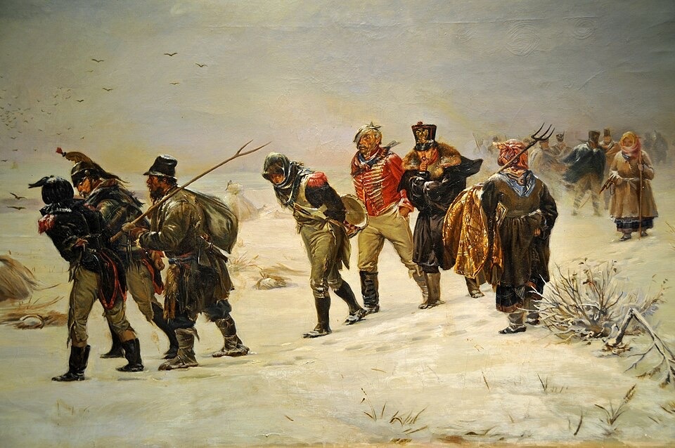 Мужики ведут пойманных мародёров. Художник А. Пряничников