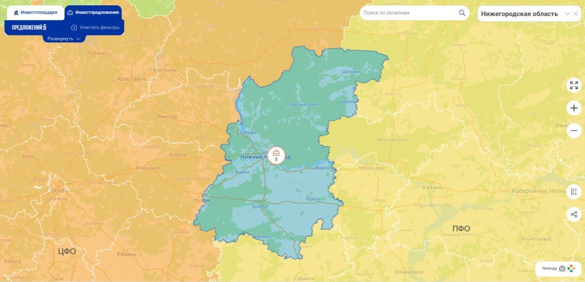    Нижегородские универсальные инвестпредложения разместили на инвестиционной карте РФ