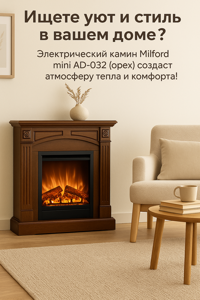    Электрический камин Milford mini AD-032: уют, стиль и безопасность в вашем доме Kamin