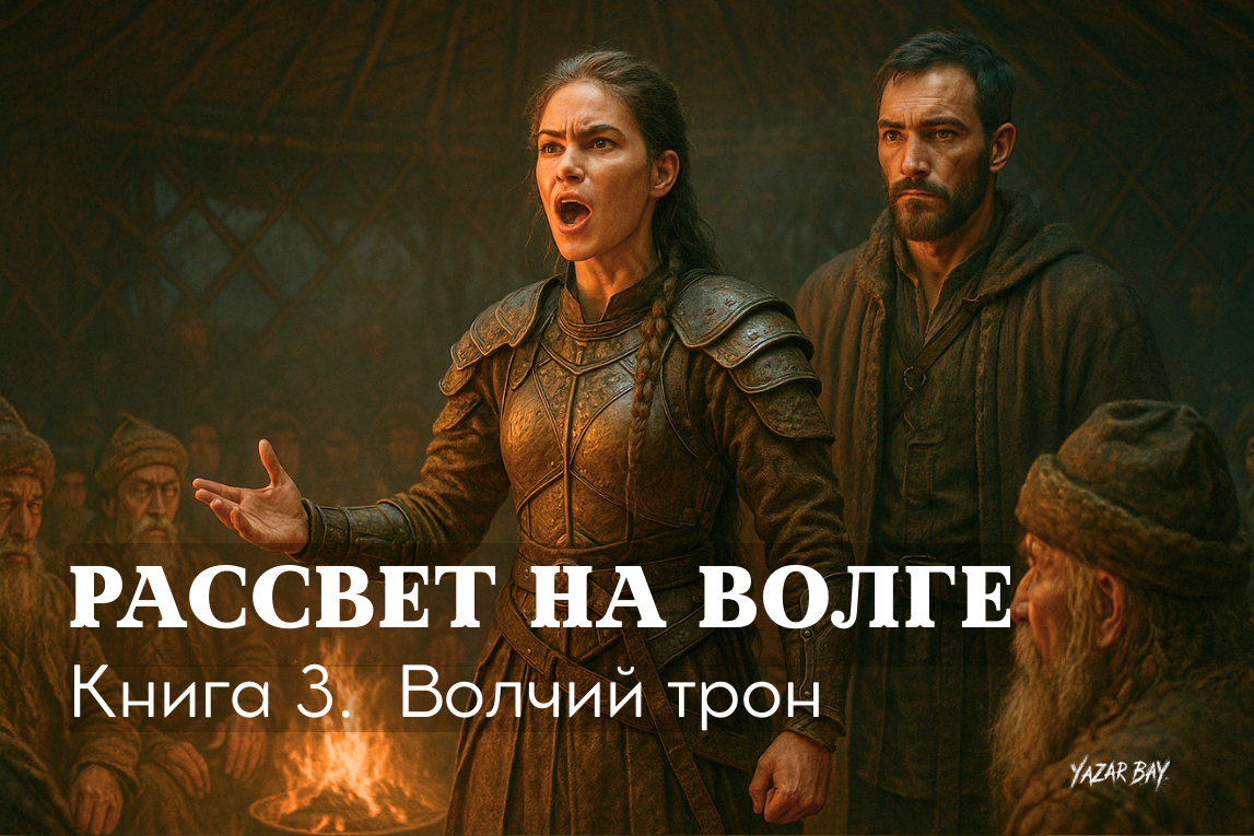 Тулун произносит страстную речь, призывая их к восстанию. Рядом с ней стоит её защитник — булгарский воин Айдар. ©Язар Бай