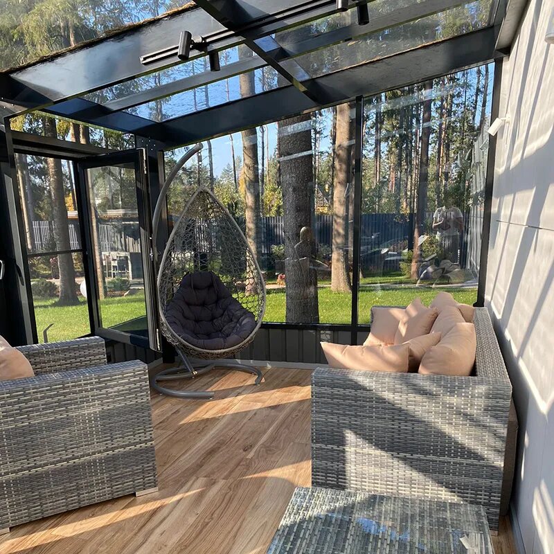 Обустройство зимнего сада: плетёная мебель «Лаунж», подвесное кресло