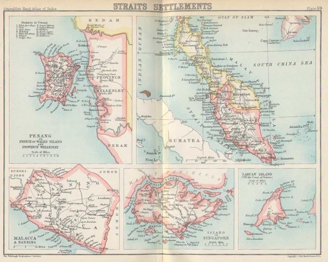 Карта британской колонии Стрейтс-Сетлментс конца XIX века.