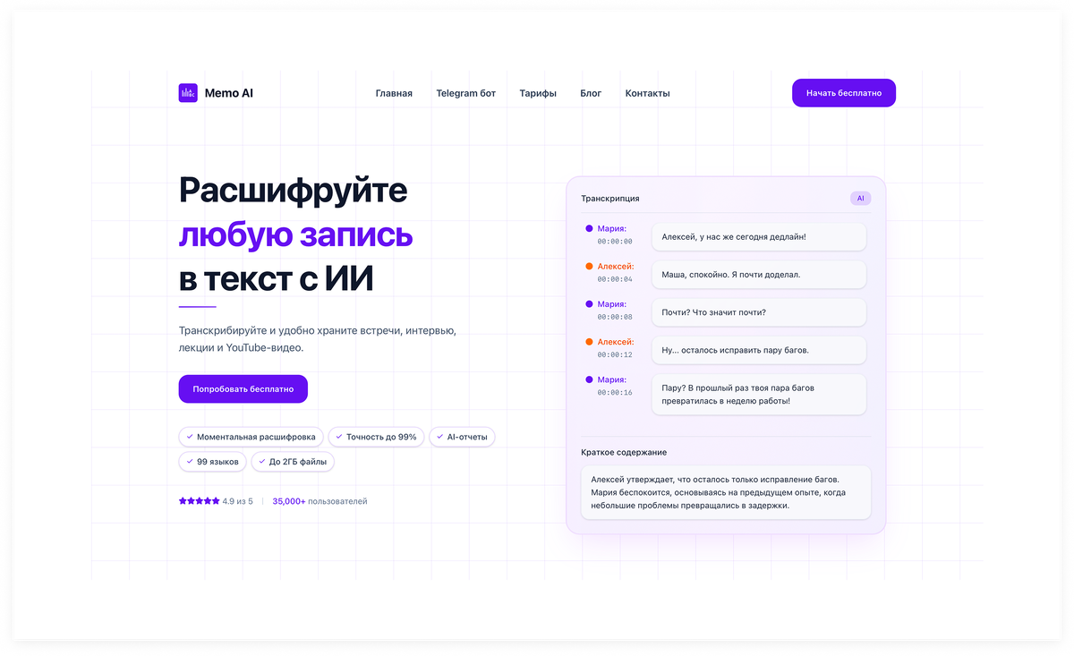 Официальный сайт Memo AI