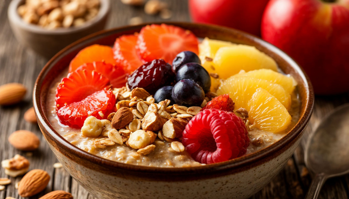Овсяная каша с фруктами и ягодоми, воистину вкусный завтрак ) ИИ