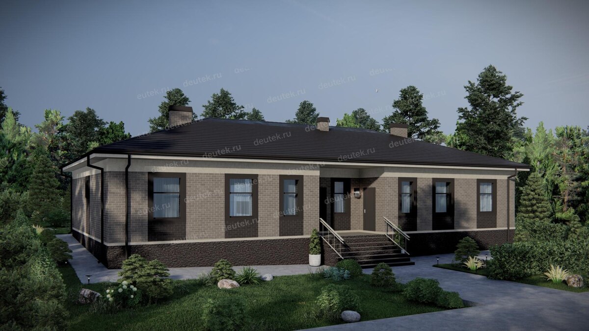 Проект одноэтажного дуплекса с площадью до 250 кв м