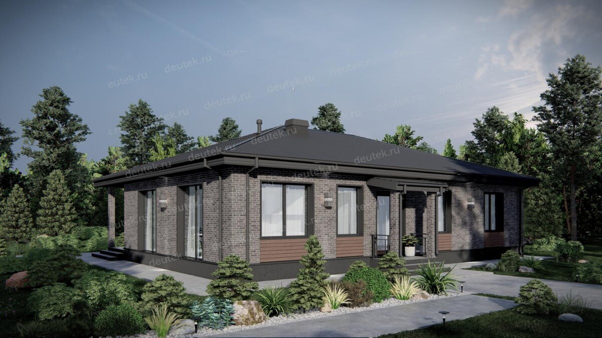 Проект одноэтажного дома 155 м2 с кабинетом и террасой