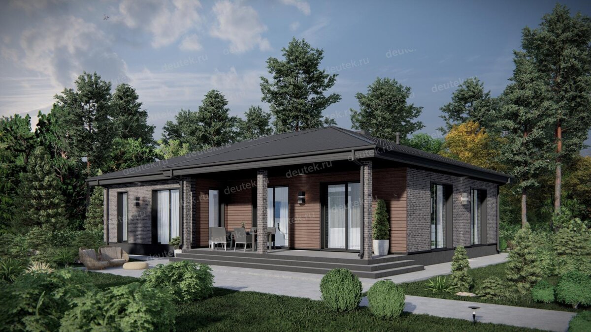 Проект одноэтажного дома 155 м2 с кабинетом и террасой