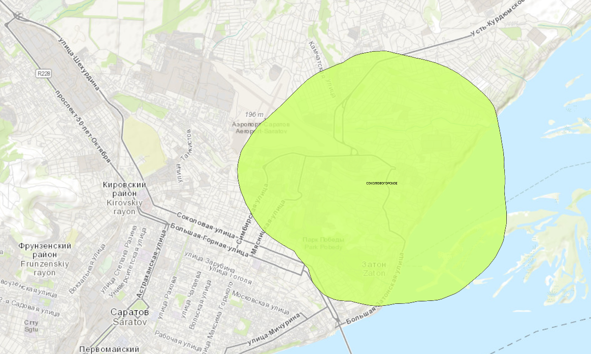 Контур Соколовогорского месторождения на карте города Саратов. Из открытых источников - сервис www.mygeomap.ru