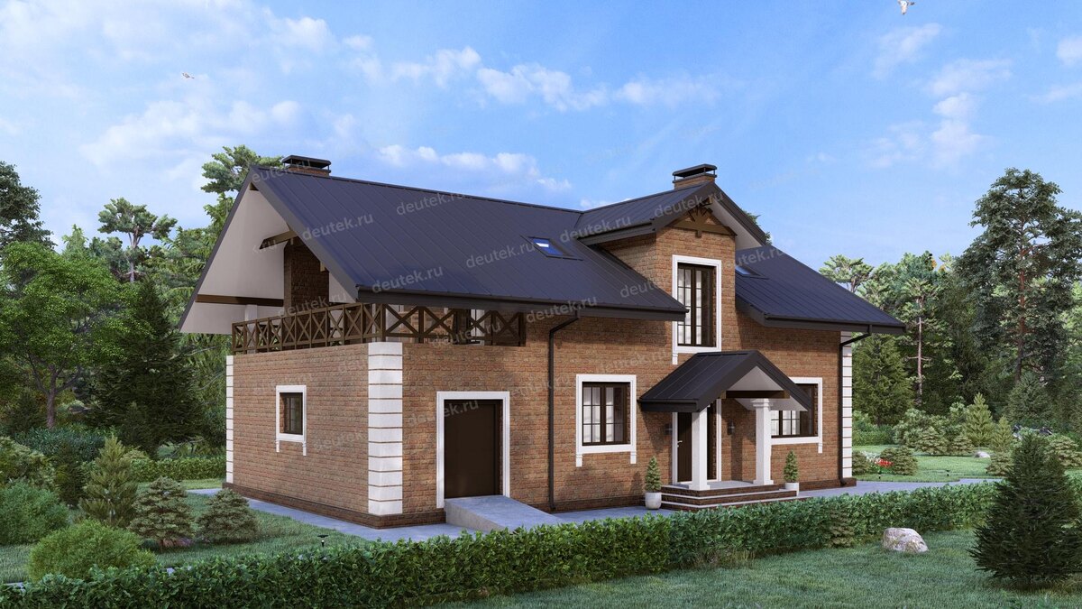 Проект двухэтажного дома 209 м2 с гаражом и террасой на втором этаже