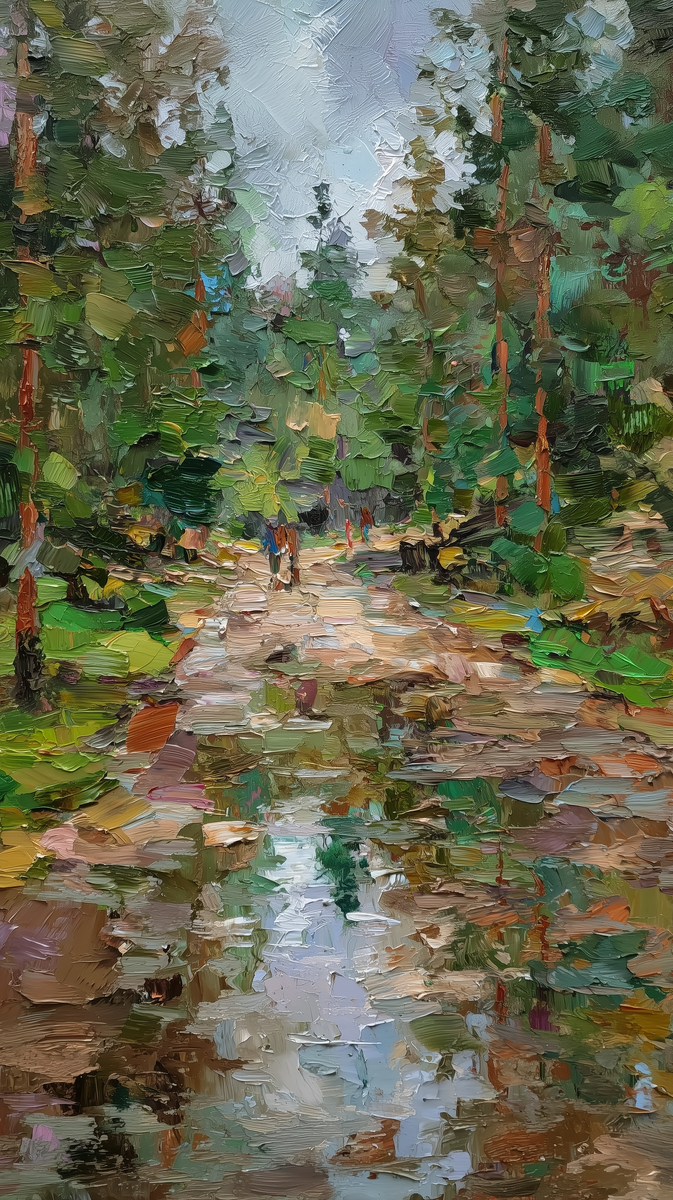 Дорога через лес после дождя