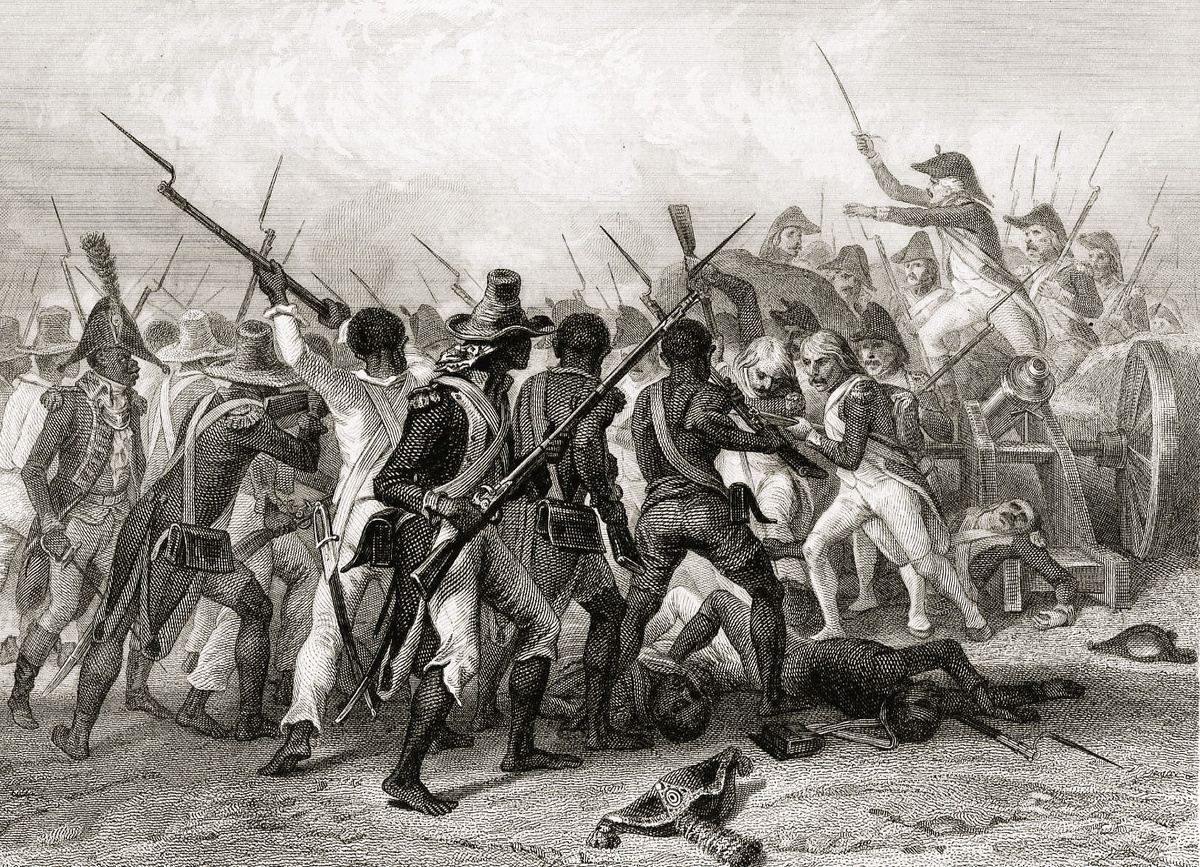 Борцы за свободу против французских солдат, Гаити. Художник: Denis Auguste Raffet