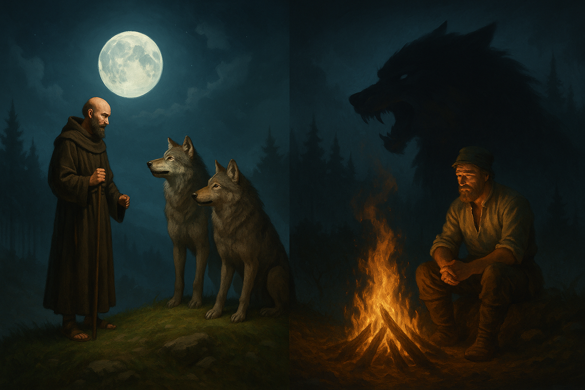 Ирландский монах встречает говорящих волков, тогда как славянский крестьянин прячется у костра от тени волкодлака. Сравнение двух культурных традиций.