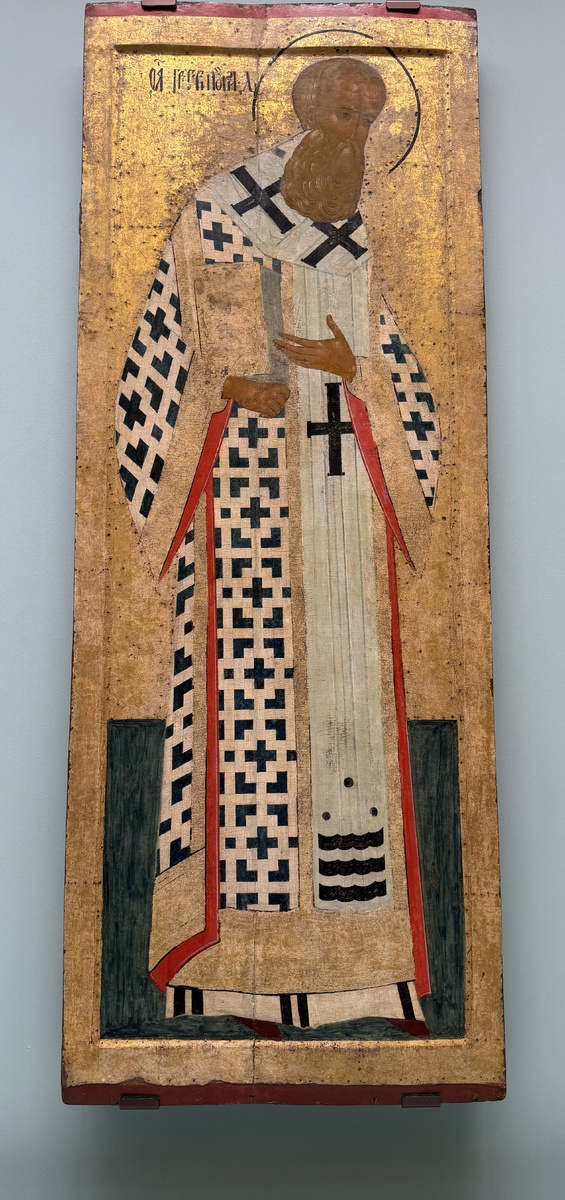 Дионисий и мастерская. Святитель Григорий.Богослов. Около 1502.Дерево, левкас, темпера
157,0 × 59,0 × ,Пост: 1958,из Кирилловского музея