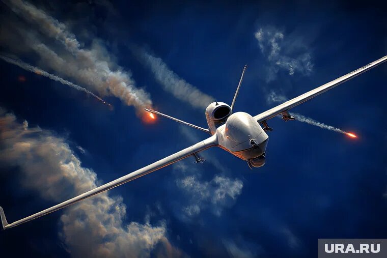 Фрагменты сбитых БПЛА стали причиной пожара на некоторых территориях РФ. Фото: Создано в Midjourney © URA.RU