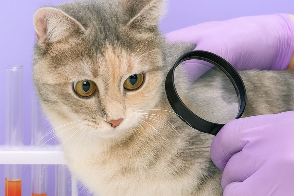 Осмотр шерсти у кота 