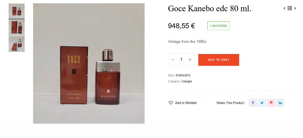 Фото: японский одеколон Goce Kanebo. Запах – ориентальный, бальзамически сладкий, пудровый, почти без дыма. 